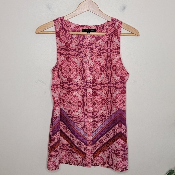 Sanctuary | Pink Print Button Front Sleeveless Blouse Size Small S - Picture 1 of 5